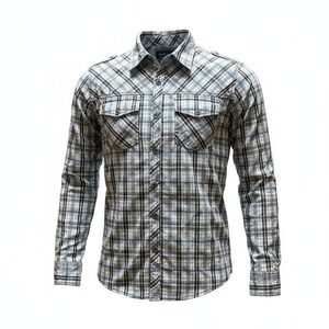 Nuco Button Up Shirt Men Medium Blue Plaid Military‎ Epaulette Utility Gorpcore